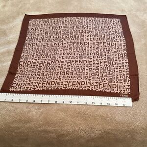 Vintage Fendi Brown and Cream Logo Silk Scarf